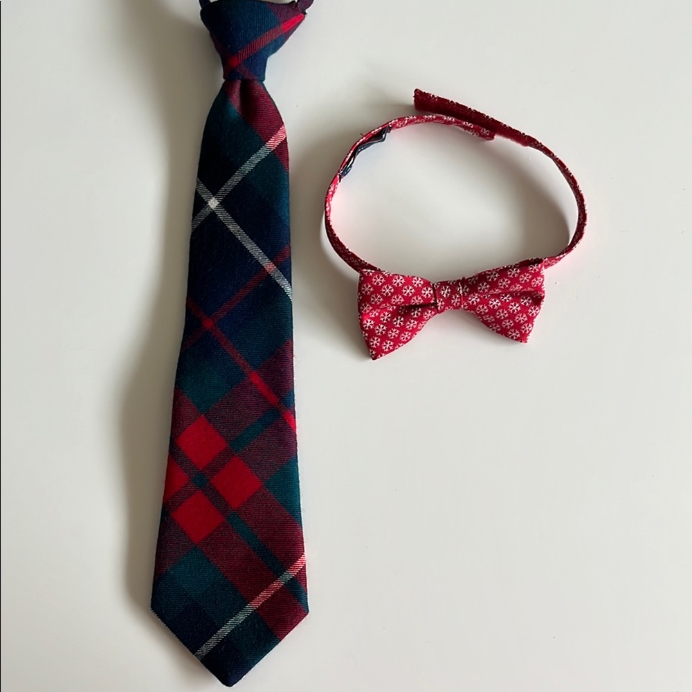 Plaid and Floral Kids Tie and Bow Tie Set